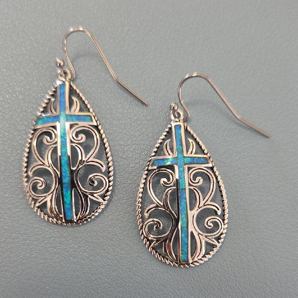 Montana Silversmiths Silver and Blue Filigree Cross Earrings